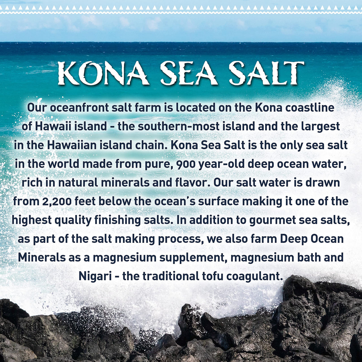 Gouttes minérales Kona Sea Salt sur fond bleu