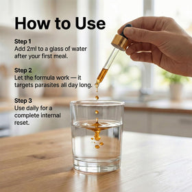 Gouttes Nettoyantes ParaVanish 82g en utilisation dans un verre d'eau