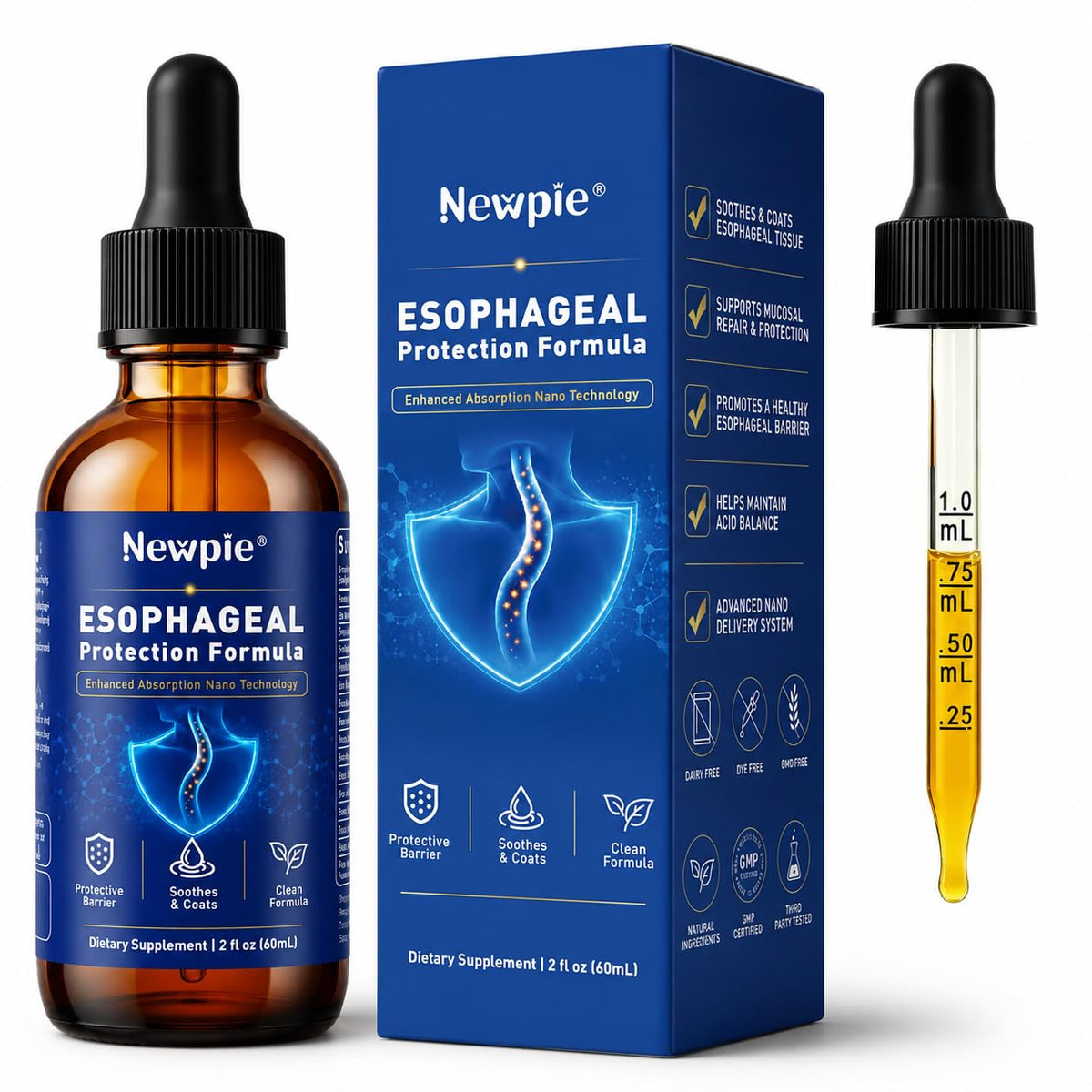 Gouttes Newpie de soulagement œsophagien 60ml, vue avant