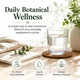 Gouttes NutriMuse sur une table avec des plantes en arrière-plan