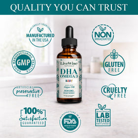 Gouttes Omega 3 DHA Vegan avec étiquette visible