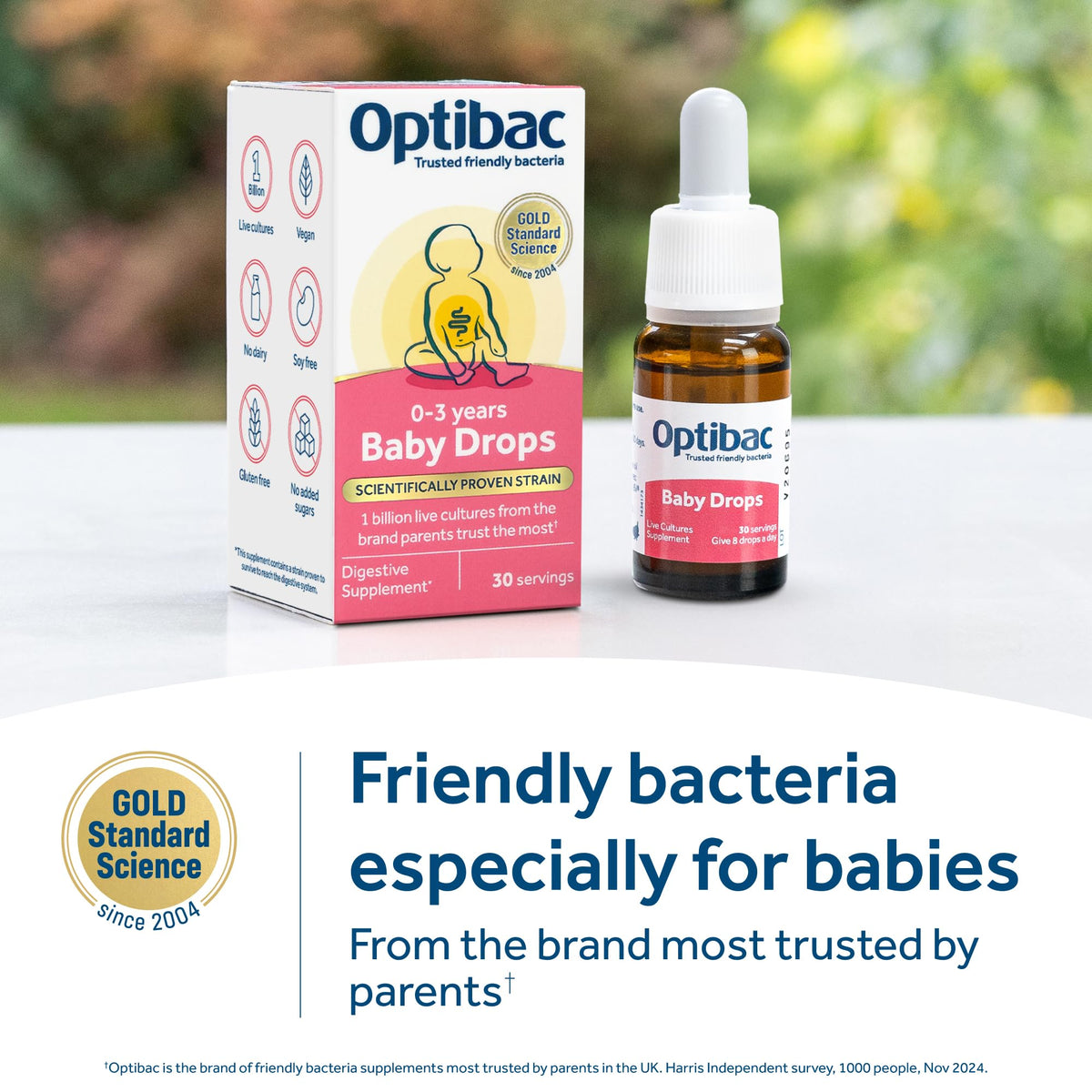 Gouttes Optibac Probiotics pour Bébé sur une cuillère