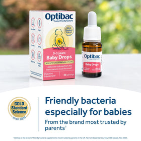 Gouttes Optibac Probiotics pour Bébé sur une cuillère
