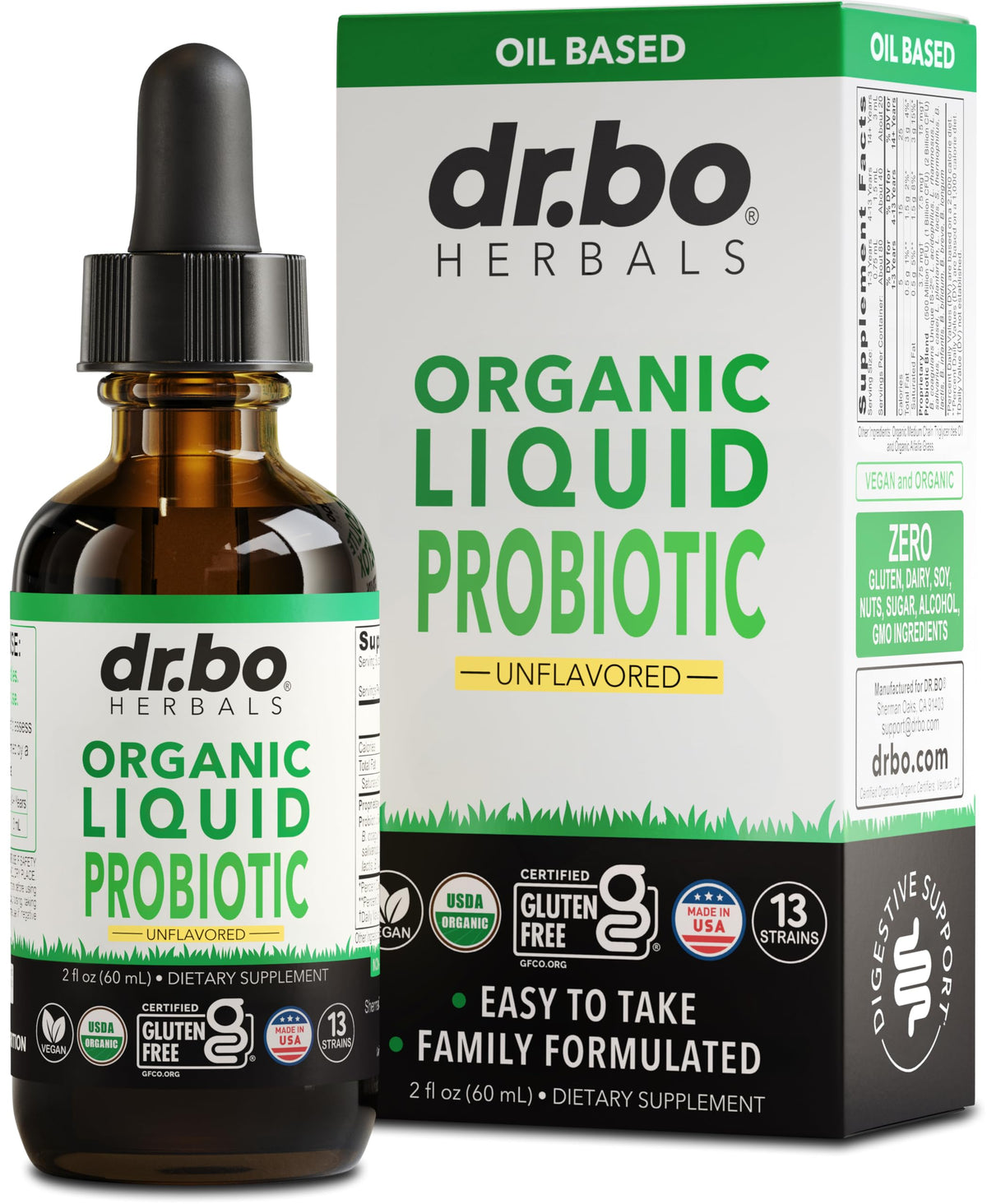 Gouttes probiotiques liquides bio DR. BO 60 ml vue avant