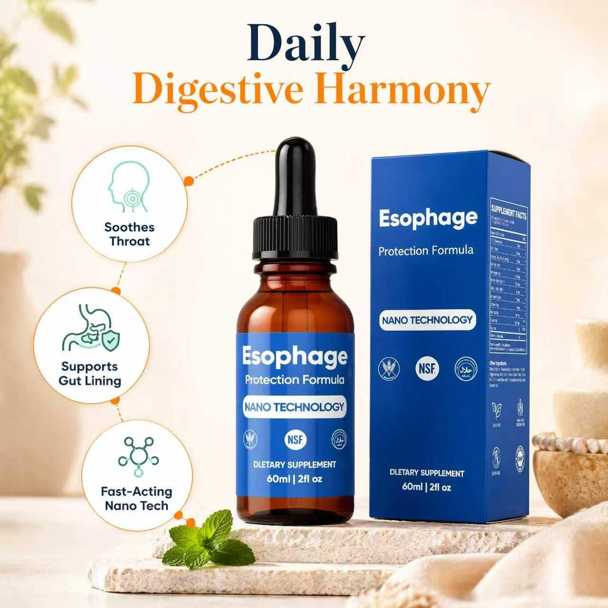 Gouttes Œsophagiennes Nano Eudaimona flacon ouvert avec gouttes