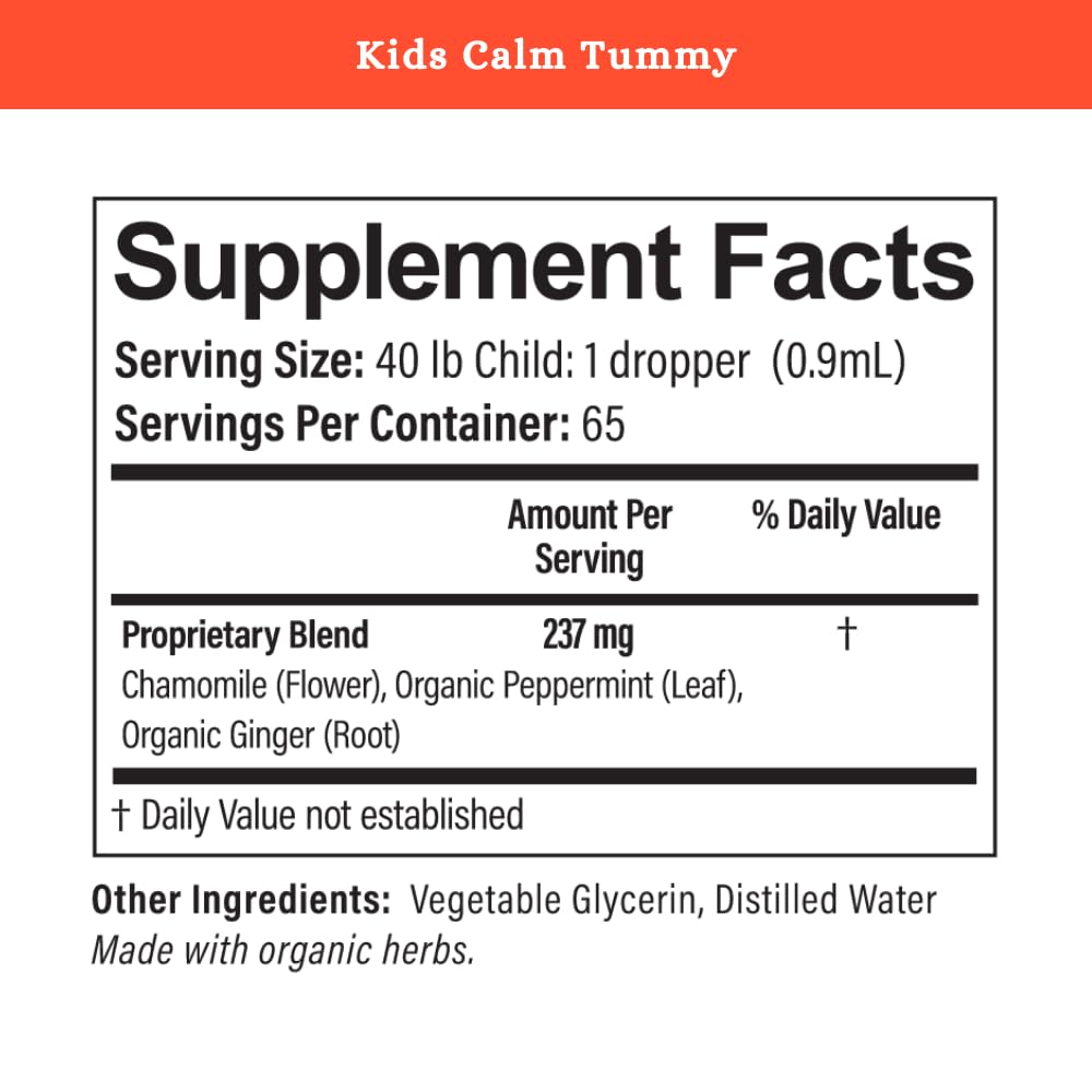 Gouttes SPRIGS Kids Calm Tummy 60 ml, avec des herbes bio en arrière-plan
