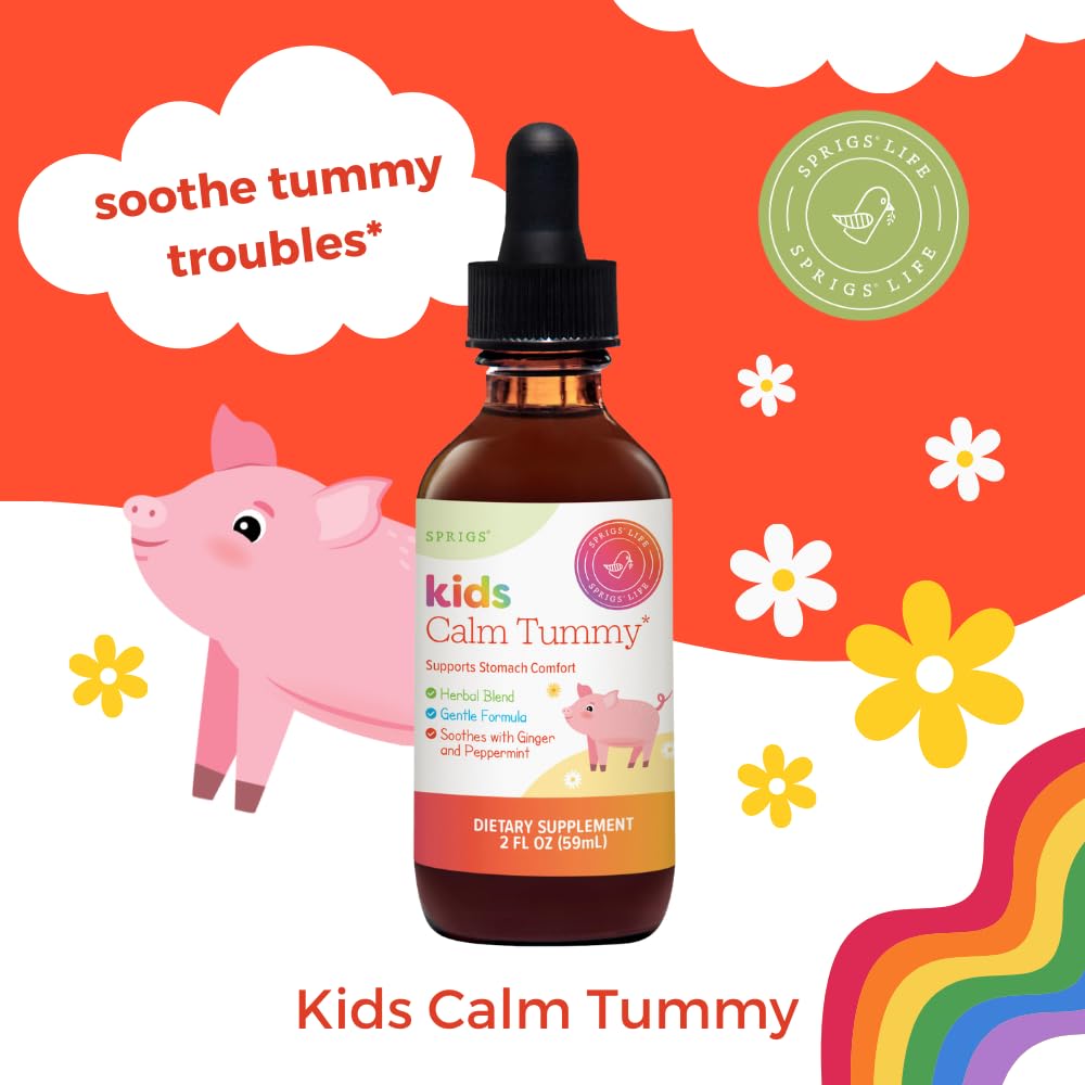 Gouttes SPRIGS Kids Calm Tummy 60 ml, prise avec un verre d'eau
