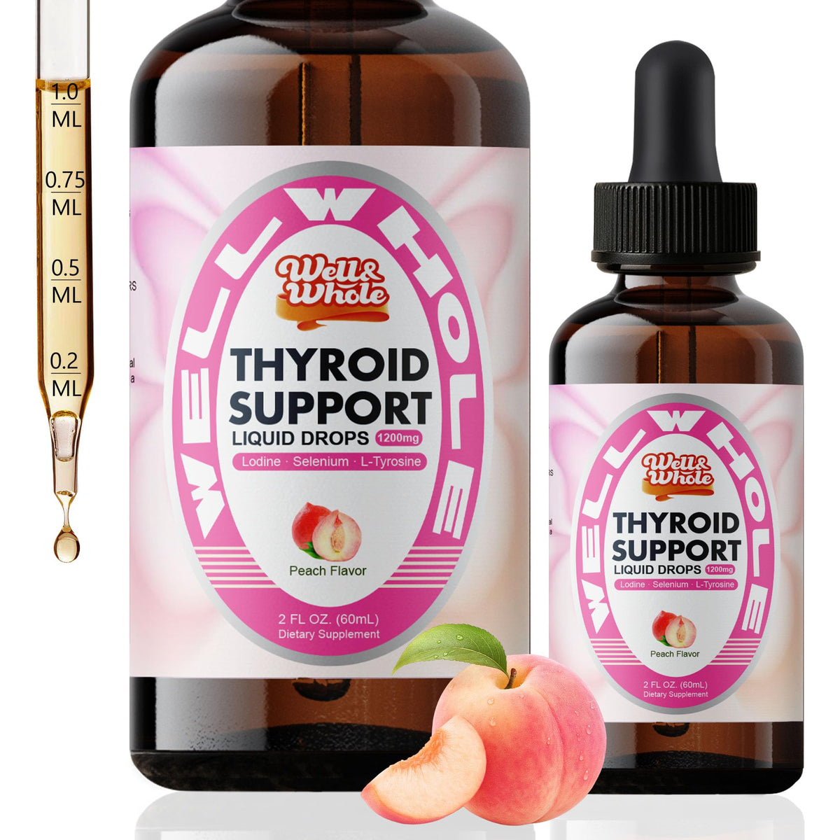Gouttes thyroïdiennes Well&Whole 150 mcg Iode Sélénium Zinc face avant
