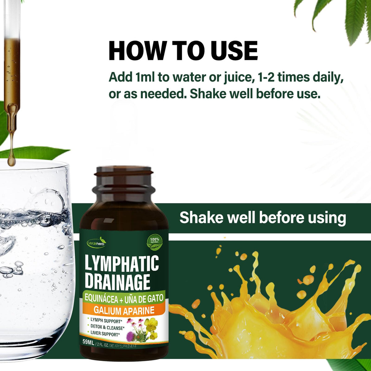 Gouttes Verdeherb Lymphatic Drainage 10-in-1 avec compte-gouttes