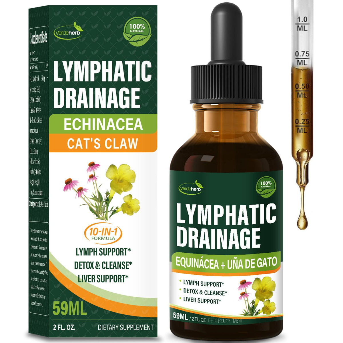 Gouttes Verdeherb Lymphatic Drainage 10-in-1 bouteille en verre