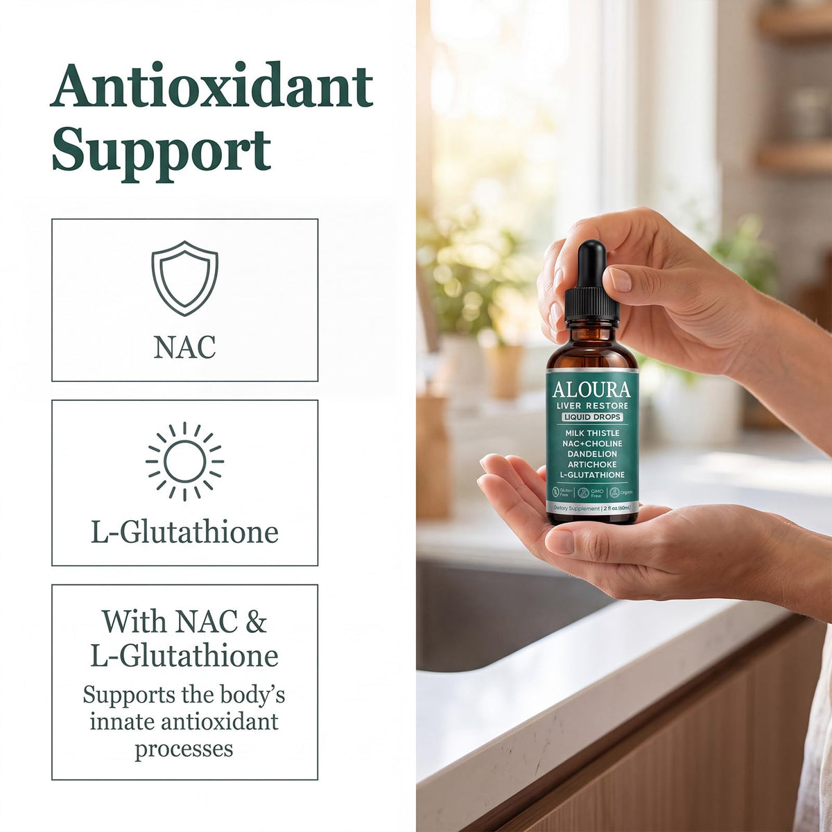 Gouttes XKHZRX Aloura Liver Restore sur une table en bois