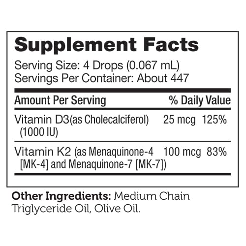 Gouttes Zahler de Vitamine D3 K2 avec ingrédients affichés