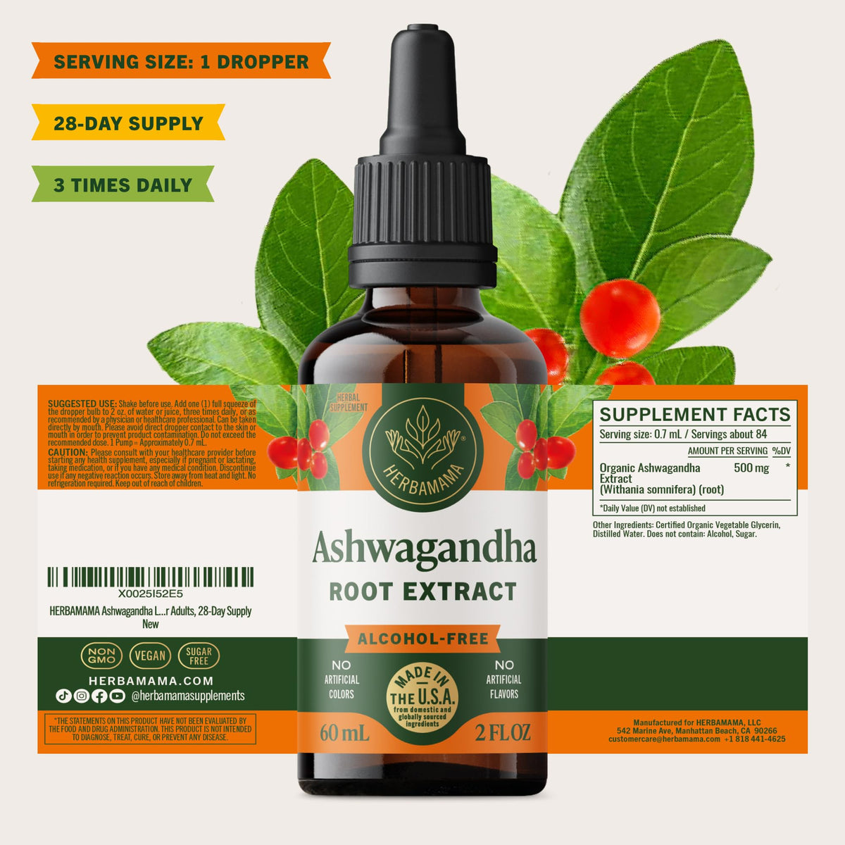 Goutteur HERBAMAMA Ashwagandha avec gouttes visibles