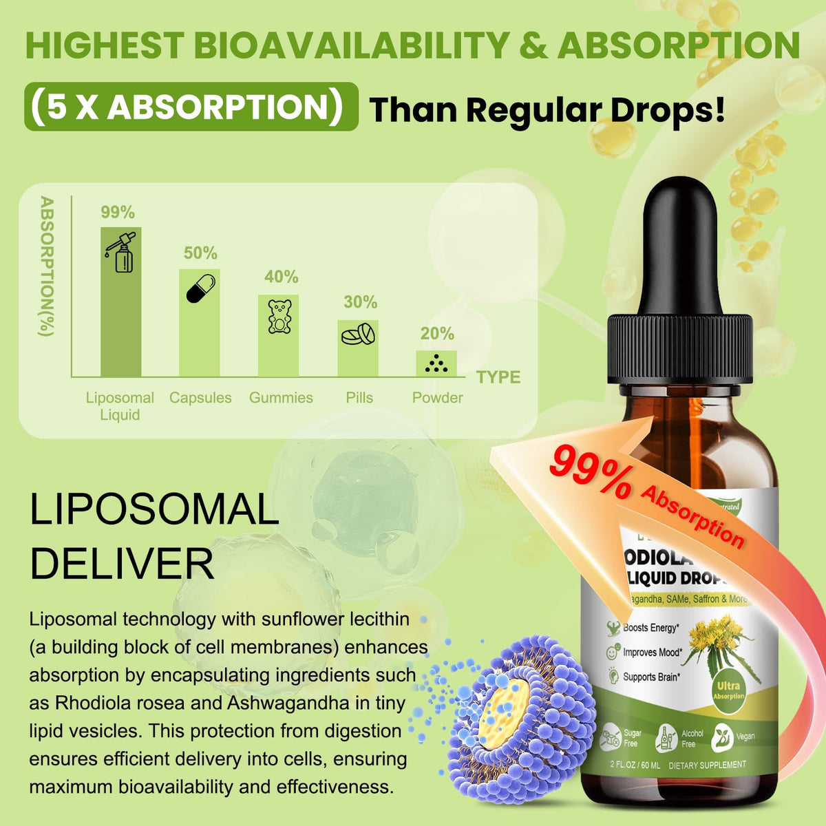 Goutteuse de teinture de Rhodiola Rosea avec indication de dosage