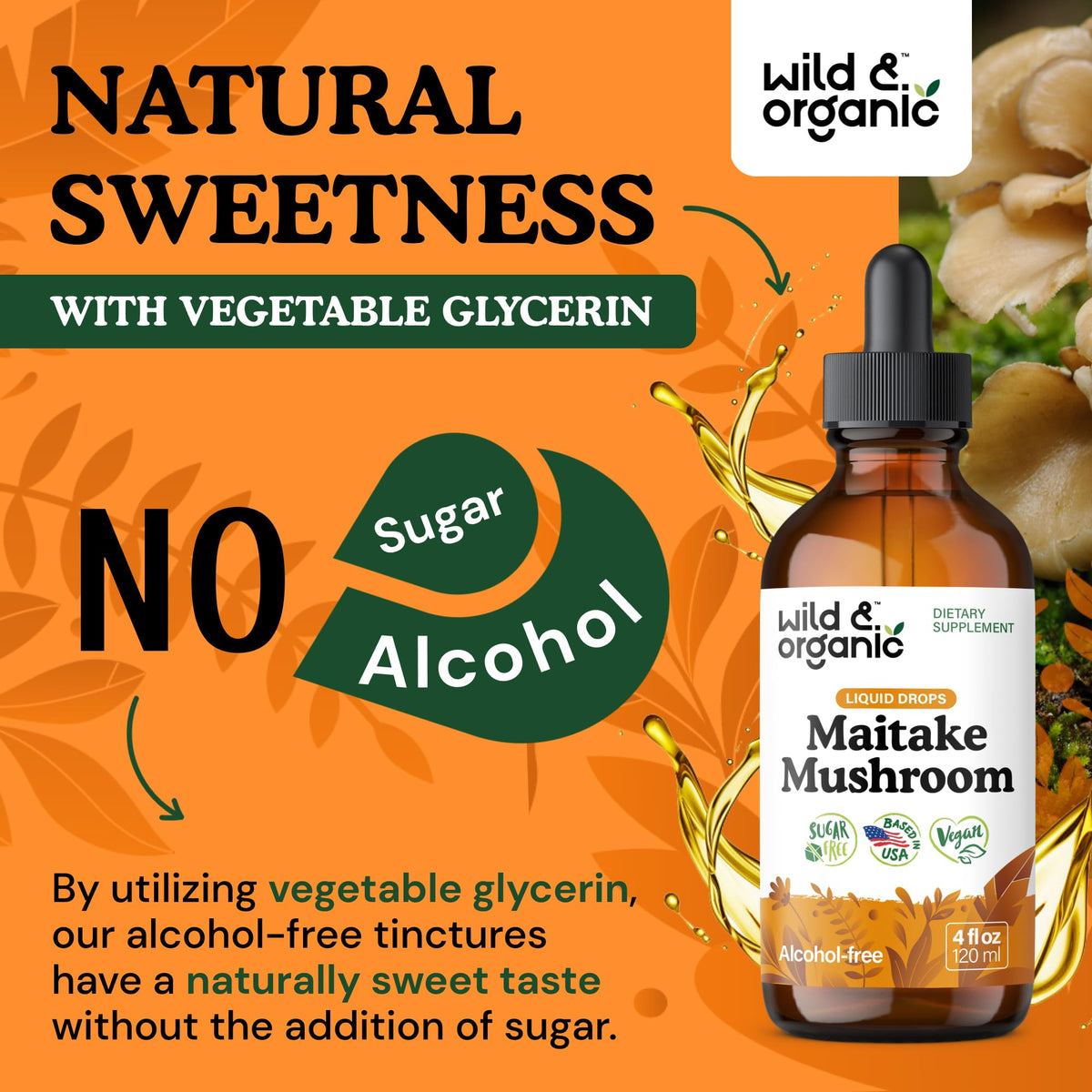Goutteuse de tincture de champignon maitake Wild & Organic