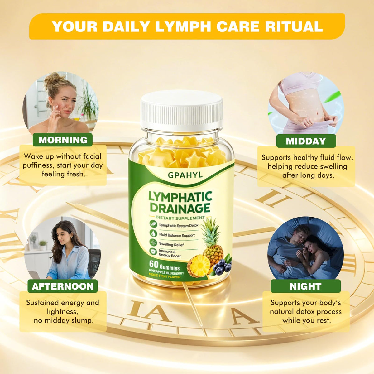 GPAHYL Gummies de Soutien Lymphatique, emballage avec description des ingrédients