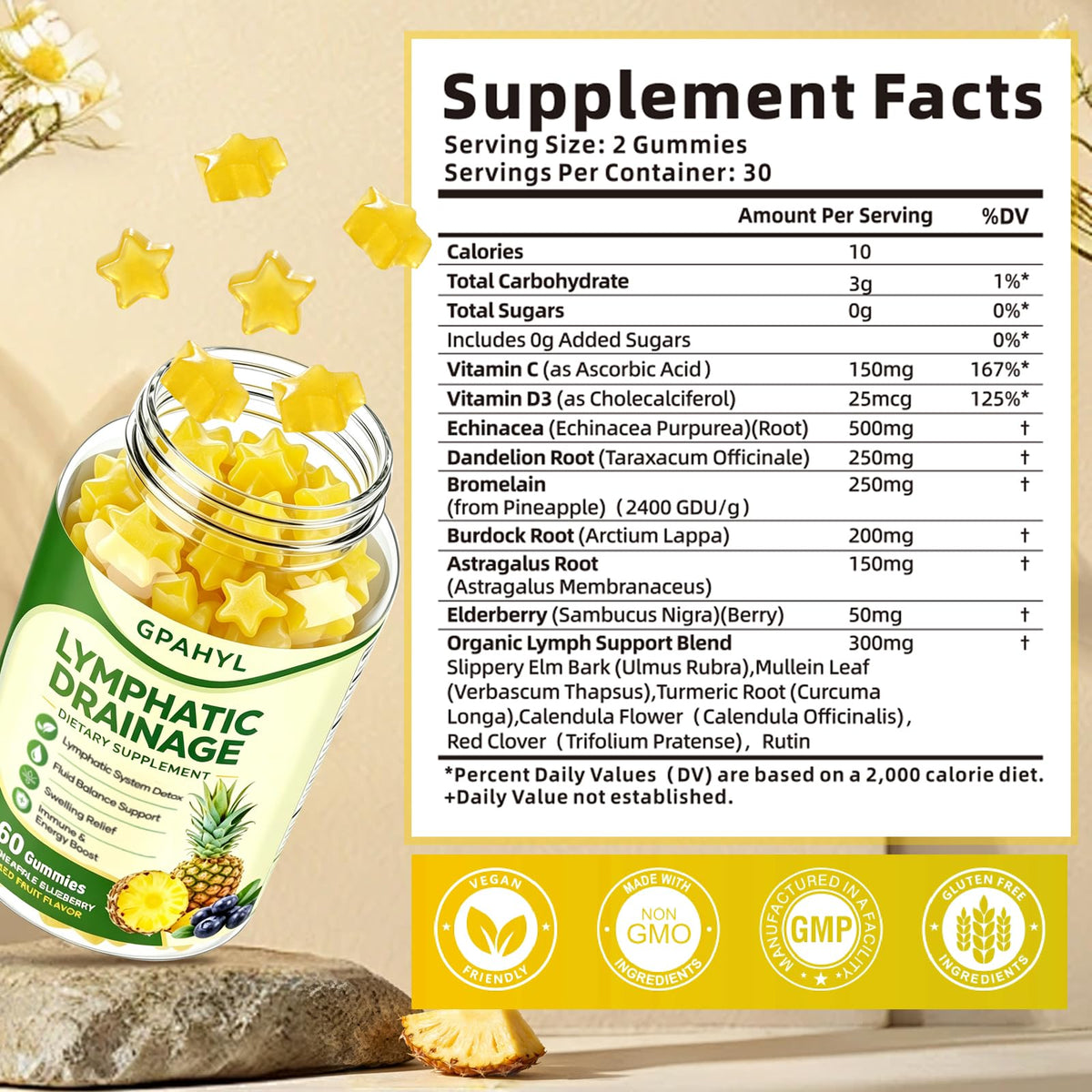 GPAHYL Gummies de soutien lymphatique étiquette du produit