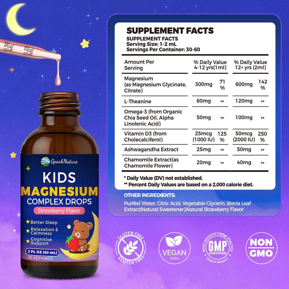 GparkNature Complément Alimentaire Liquide Magnésium 2FL Oz avec verre