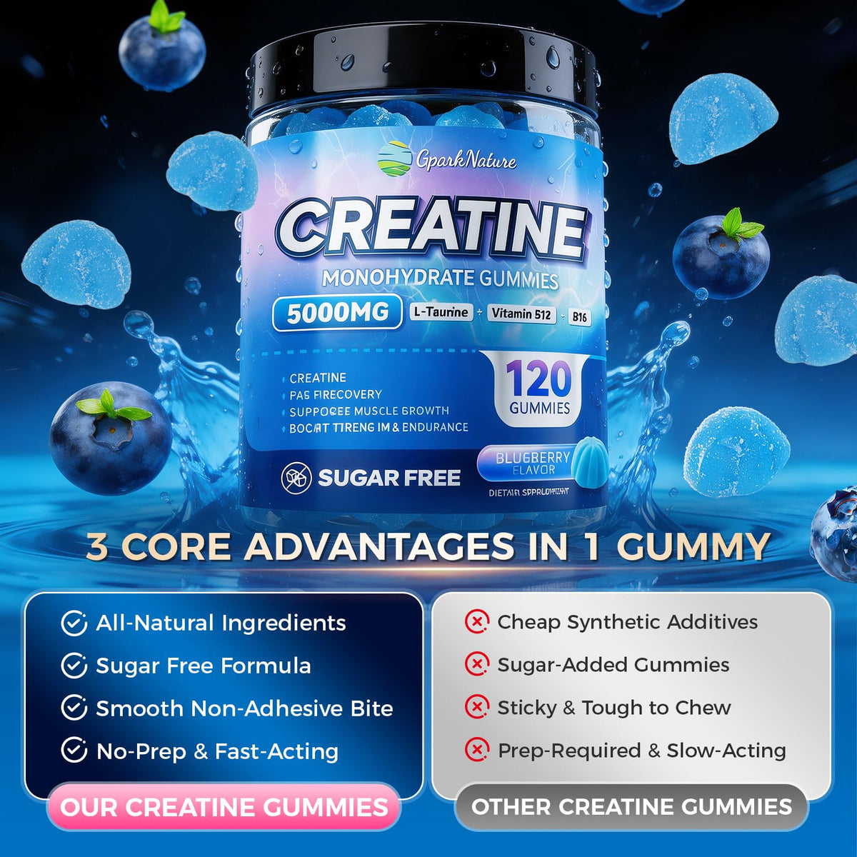 GparkNature Gummies de Créatine Monohydrate 5000MG, gummies dans une main