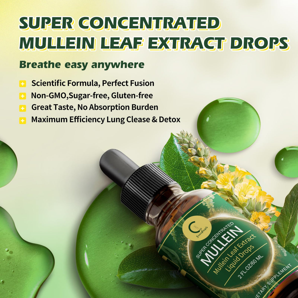GPGP GreenPeople Gouttes de Mullein 600mg sur une table en bois