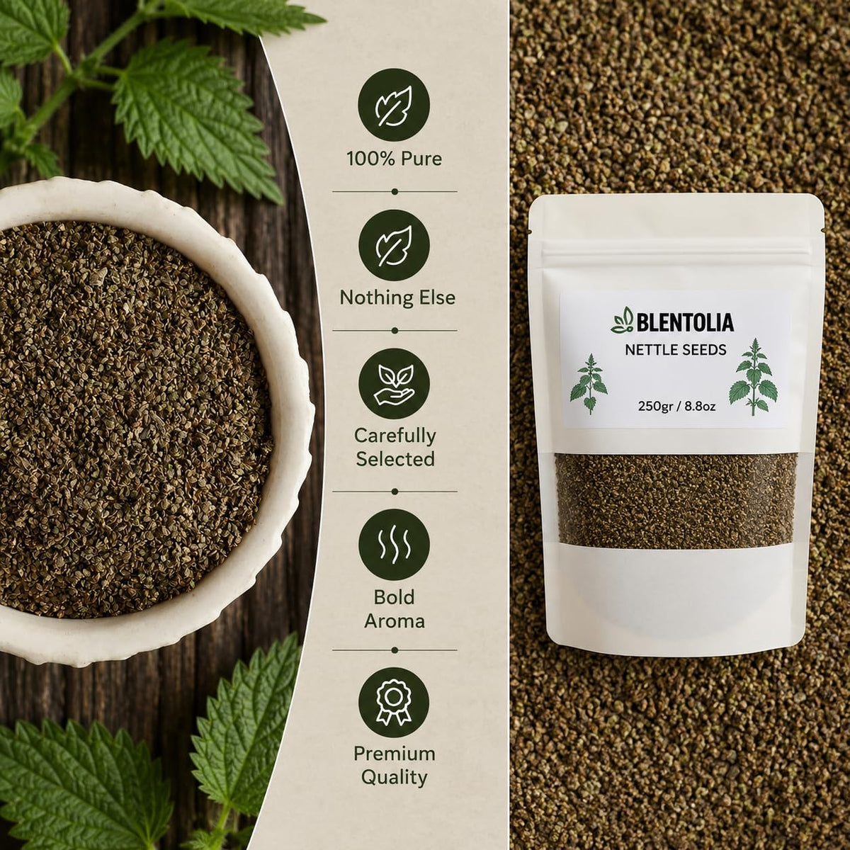 Graines d'Ortie BLENTOLIA 250g en gros plan