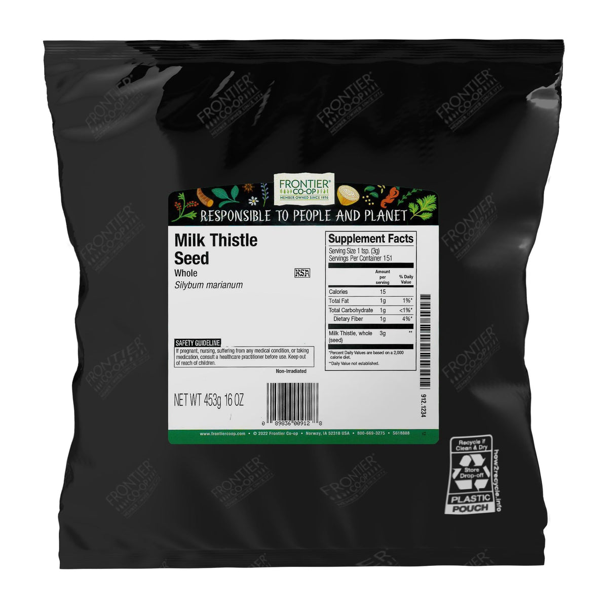 Graines de Chardon-Marie Entières Frontier Co-op 472g vue de face