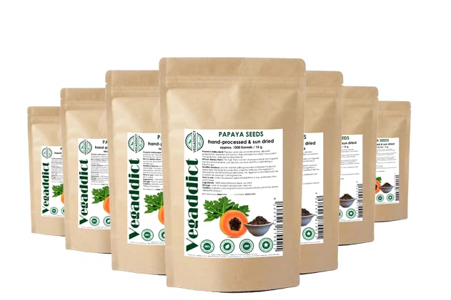 Graines de papaye séchées au soleil Vegaddict sur un fond blanc