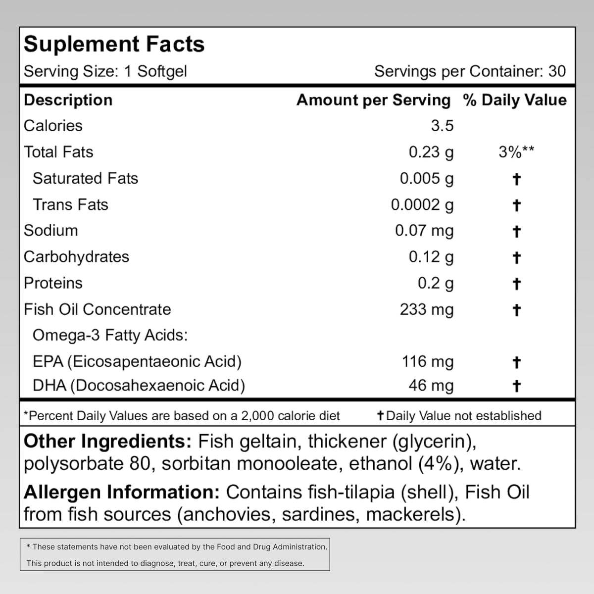 Granagard Nano Omega-3 softgels avec des ingrédients