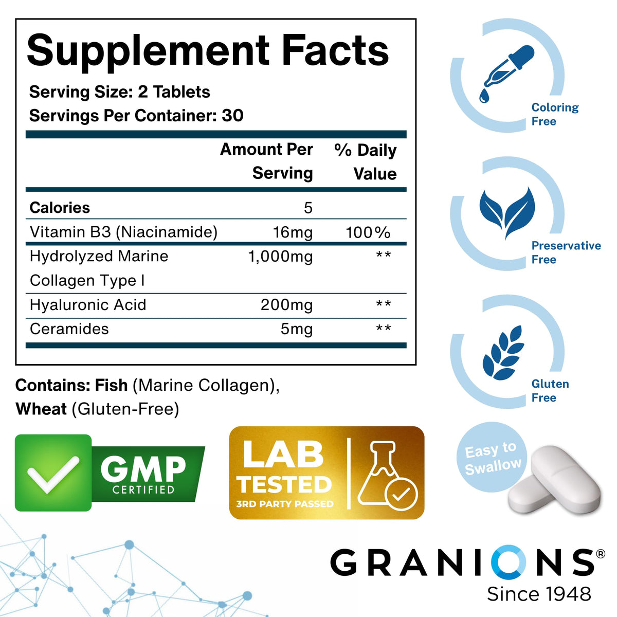 Granions Acide Hyaluronique 200mg comprimés en gros plan