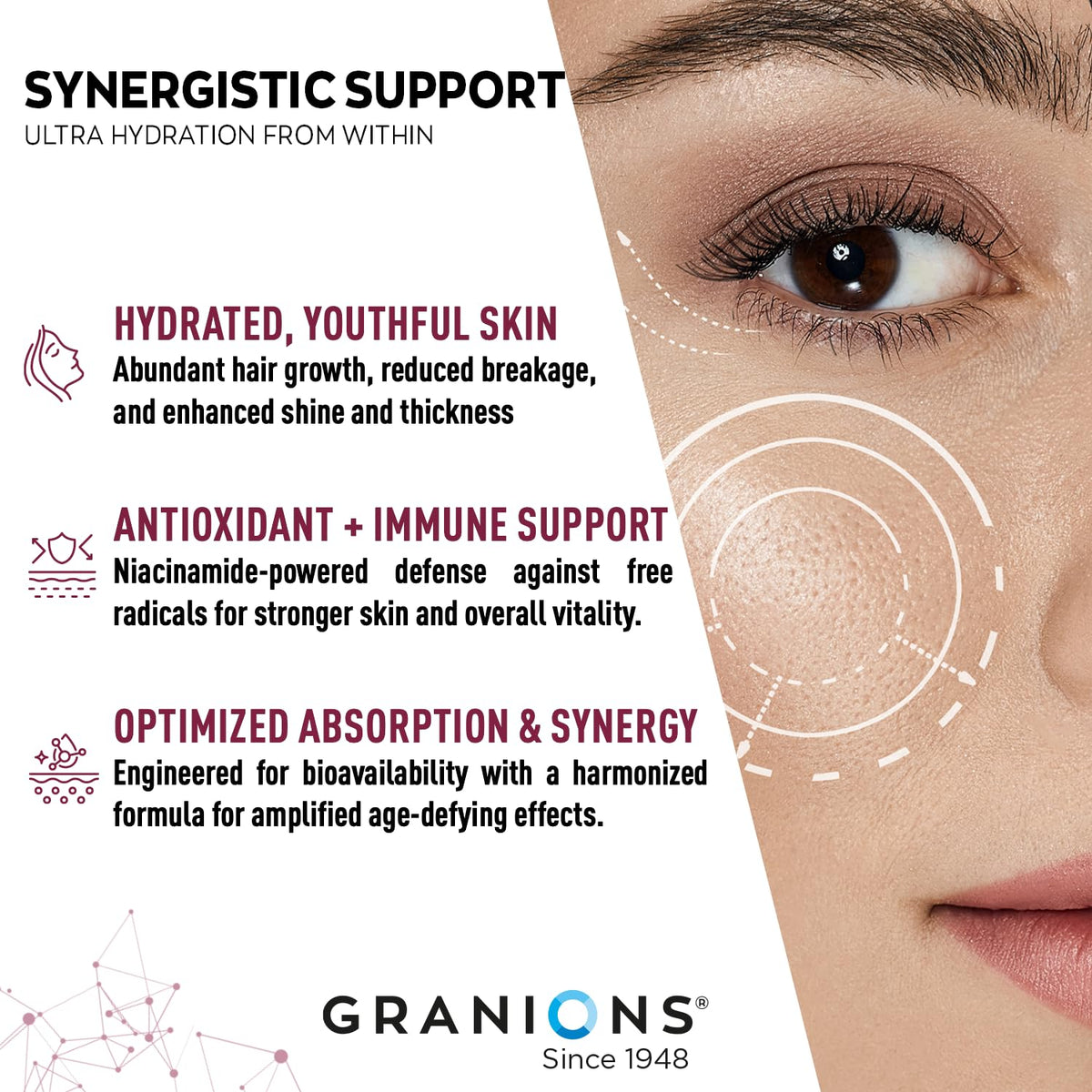 Granions Acide Hyaluronique 200mg comprimés sur fond blanc