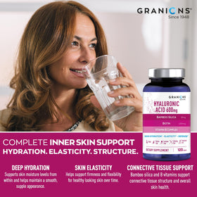 Granions Acide Hyaluronique 600mg comprimés sur une table