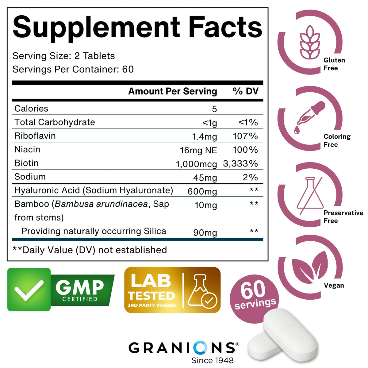 Granions Acide Hyaluronique 600mg étiquette détaillée