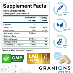 Granions Compléments Alimentaires Collagène Marin 750mg boîte ouverte avec comprimés
