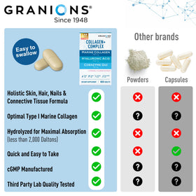 Granions Compléments Alimentaires Collagène Marin 750mg comprimés sur une table en bois