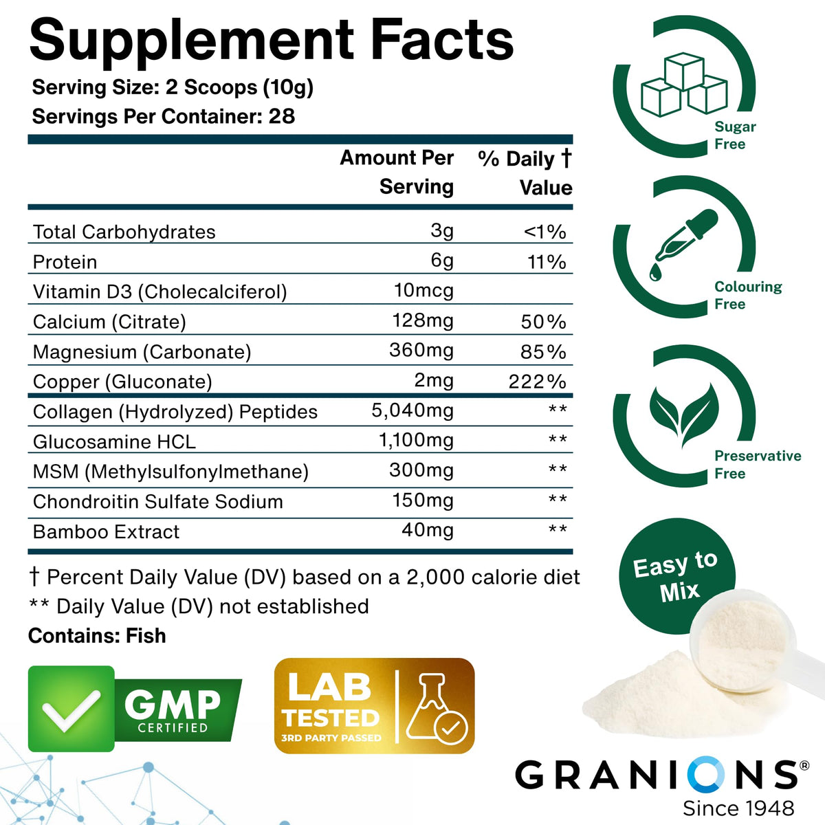 Granions Glucosamine Chondroitin MSM Poudre 6,630mg cuillère doseuse