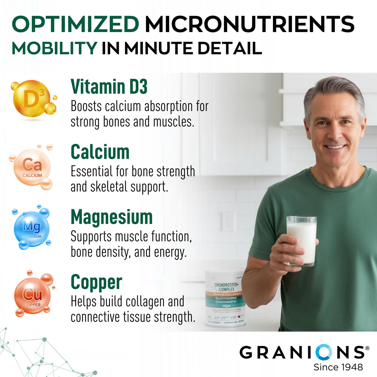 Granions Glucosamine Chondroitin MSM Poudre 6,630mg en verre d'eau