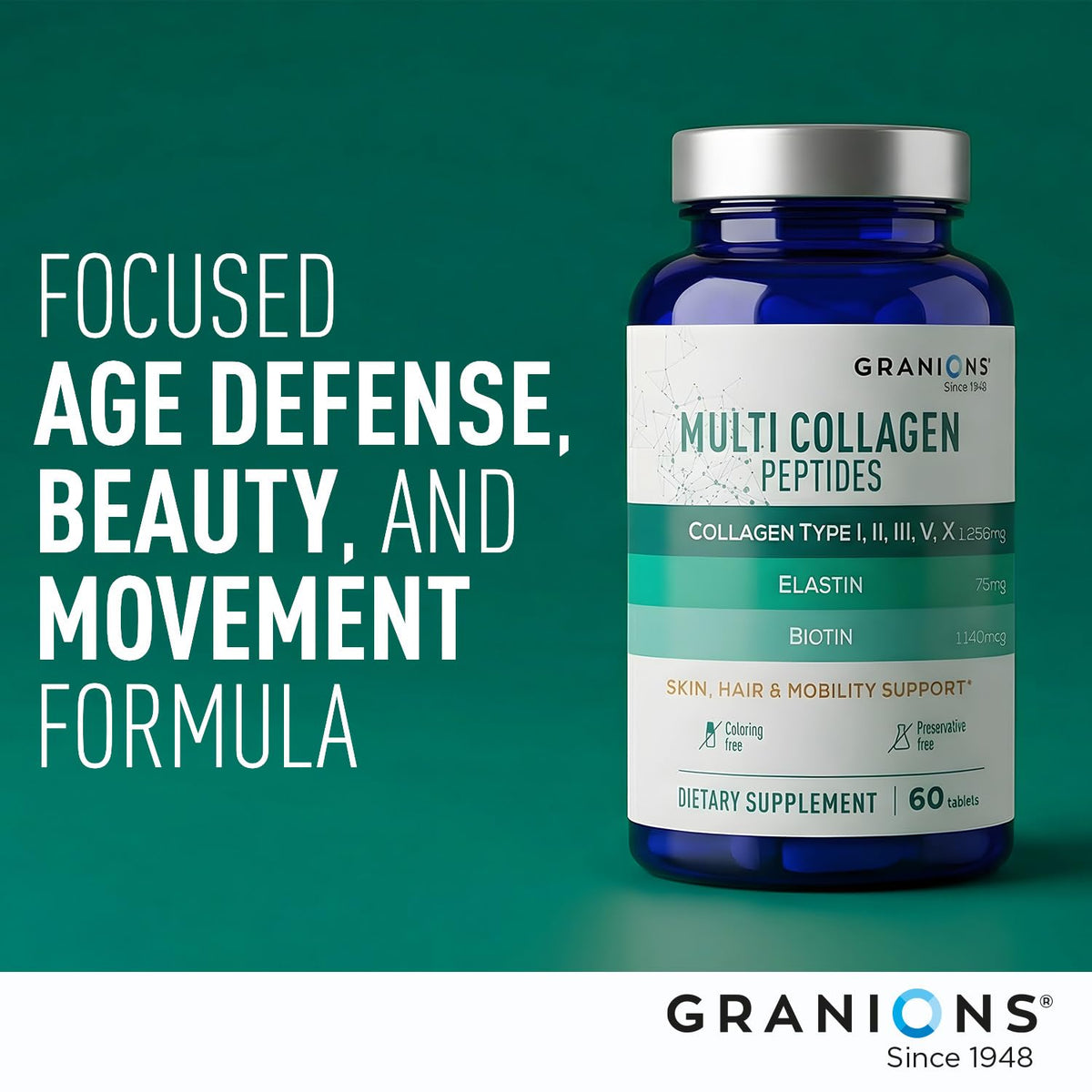 Granions Multi Collagène pilules avec étiquettes nutritionnelles