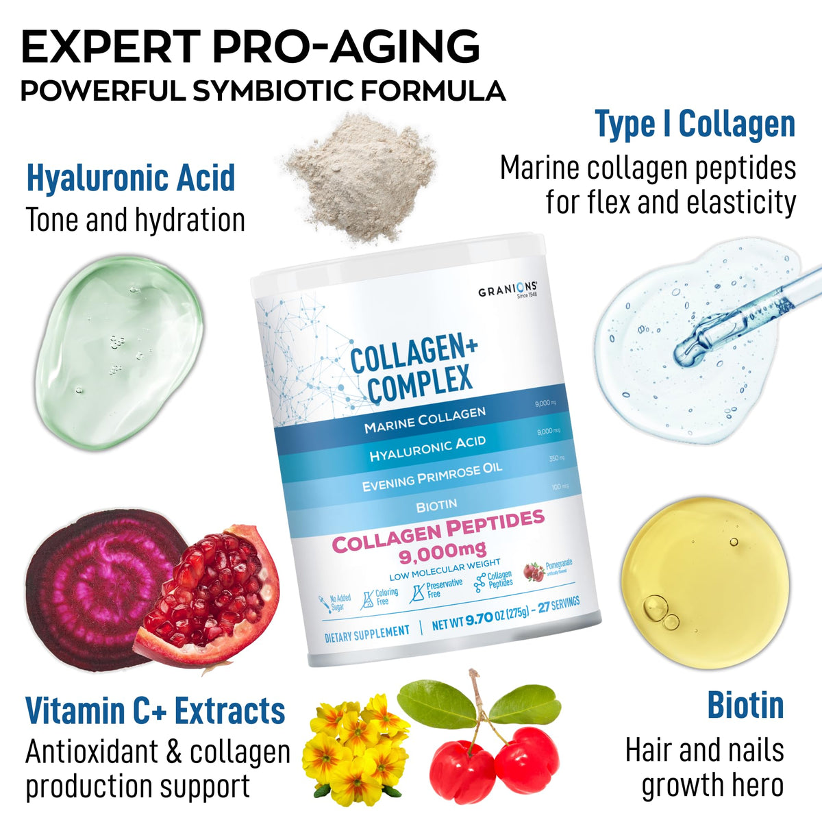Granions Poudre de Collagène Marin 380g avec cuillère pour dosage