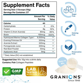 Granions Poudre de Collagène Marin 380g avec ingrédients naturels tels que grenade et betterave
