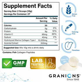 Granions Poudre de Collagène Marin Non Aromatisée 10g format 440g