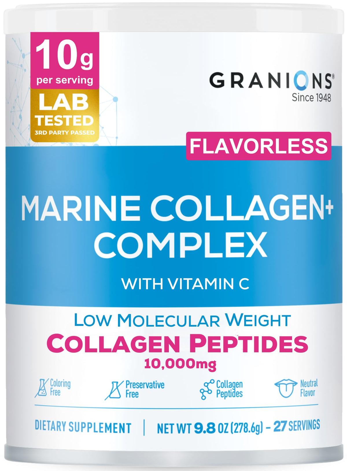 Granions Poudre de Collagène Marin Non Aromatisée 10g vue de face