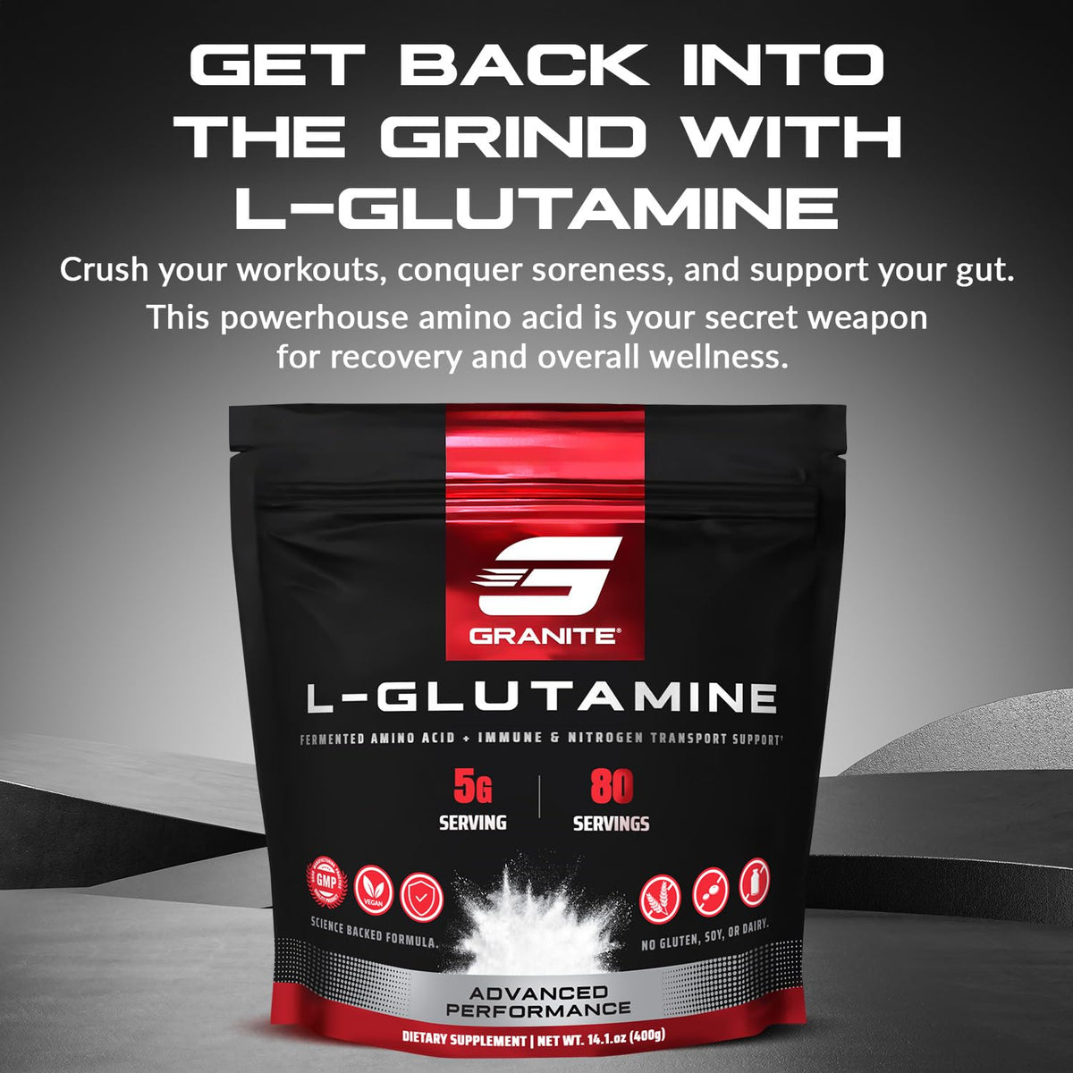Granite L-Glutamine Poudre 431g avec cuillère doseuse