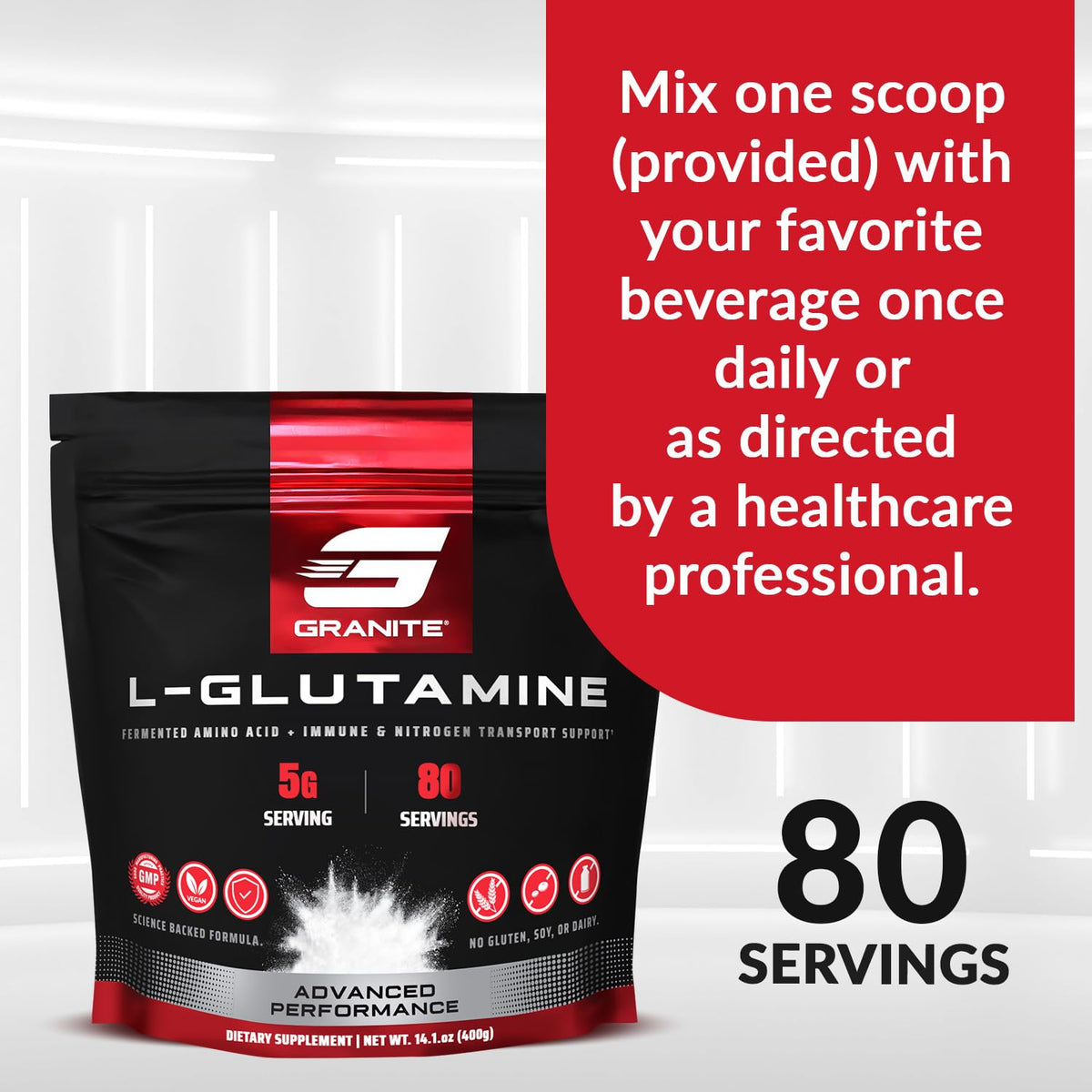 Granite L-Glutamine Poudre 431g avec ingrédients naturels