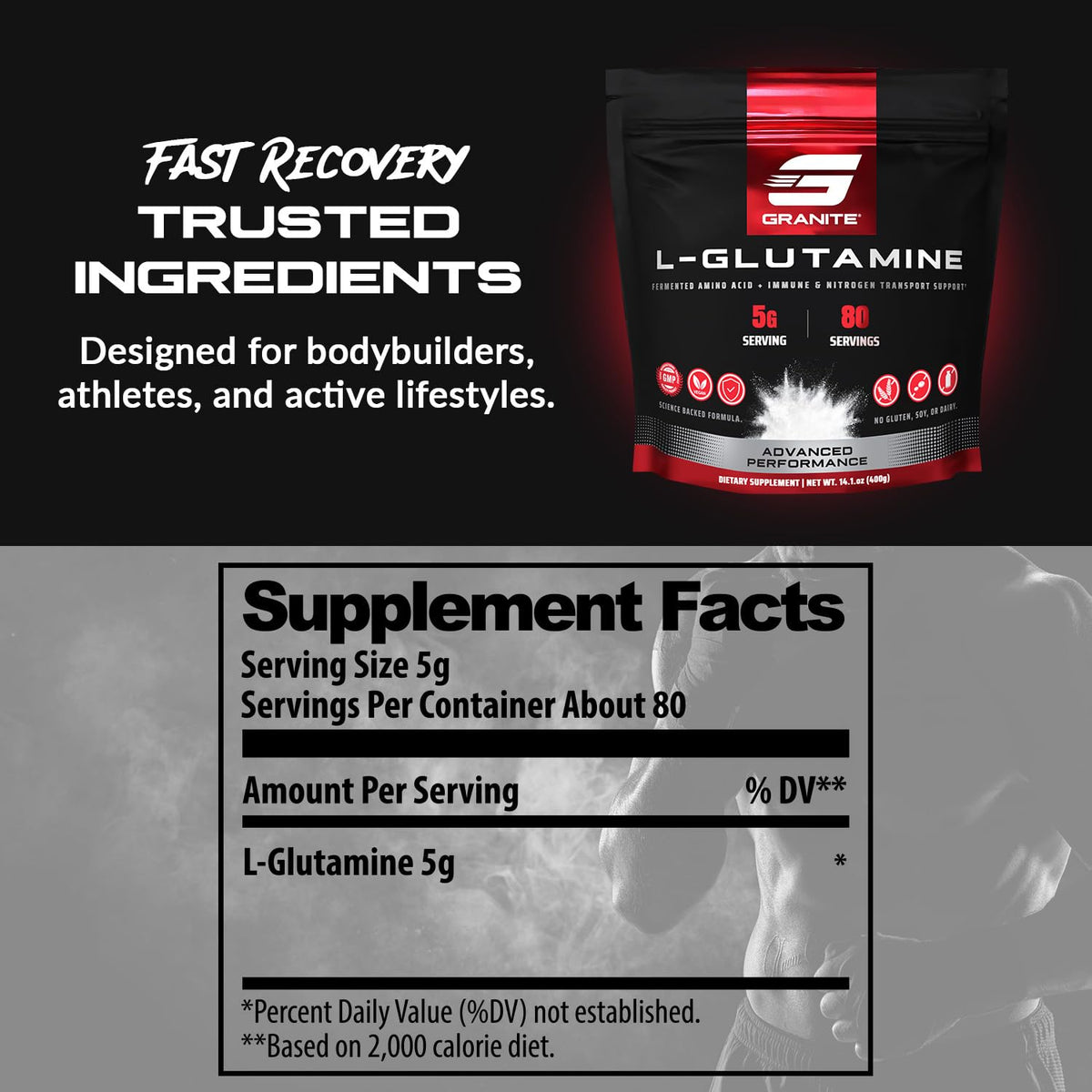 Granite L-Glutamine Poudre 431g en contexte de préparation de smoothie