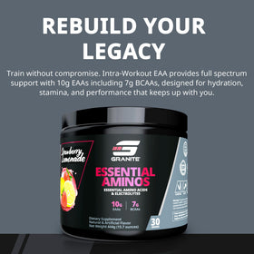 Granite Supplements Poudre d'Aminos Essentiels 448g côté avec étiquette