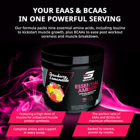 Granite Supplements Poudre d'Aminos Essentiels 448g en saveur Fraise Citron