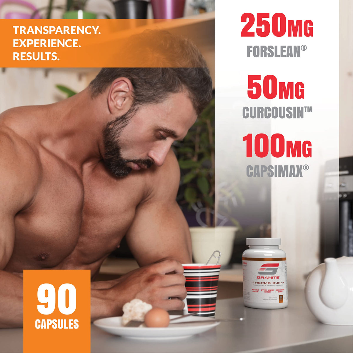 Granite Thermo Burn capsule ouverte montrant la taille