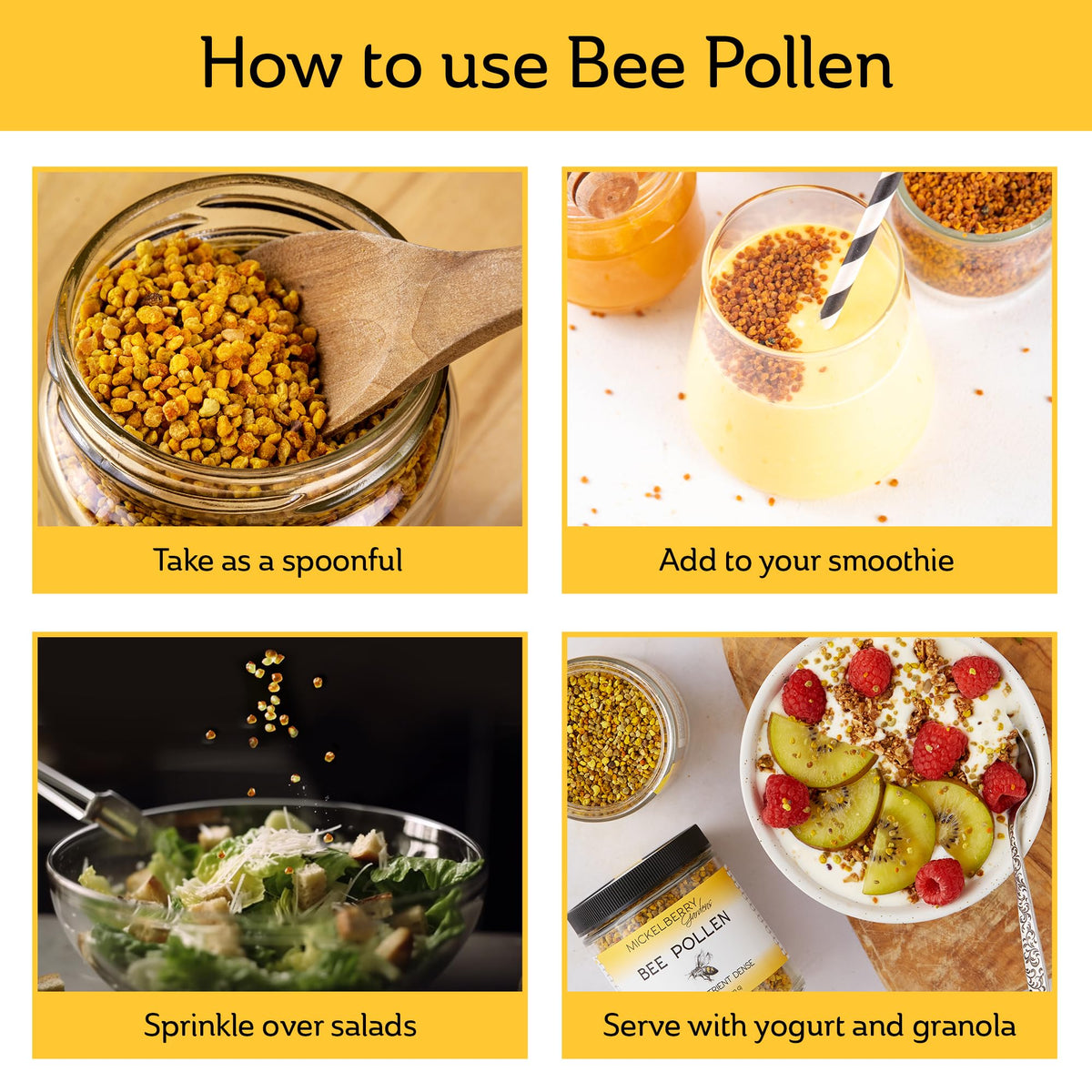 Granules de pollen d'abeille ajoutés à un smoothie