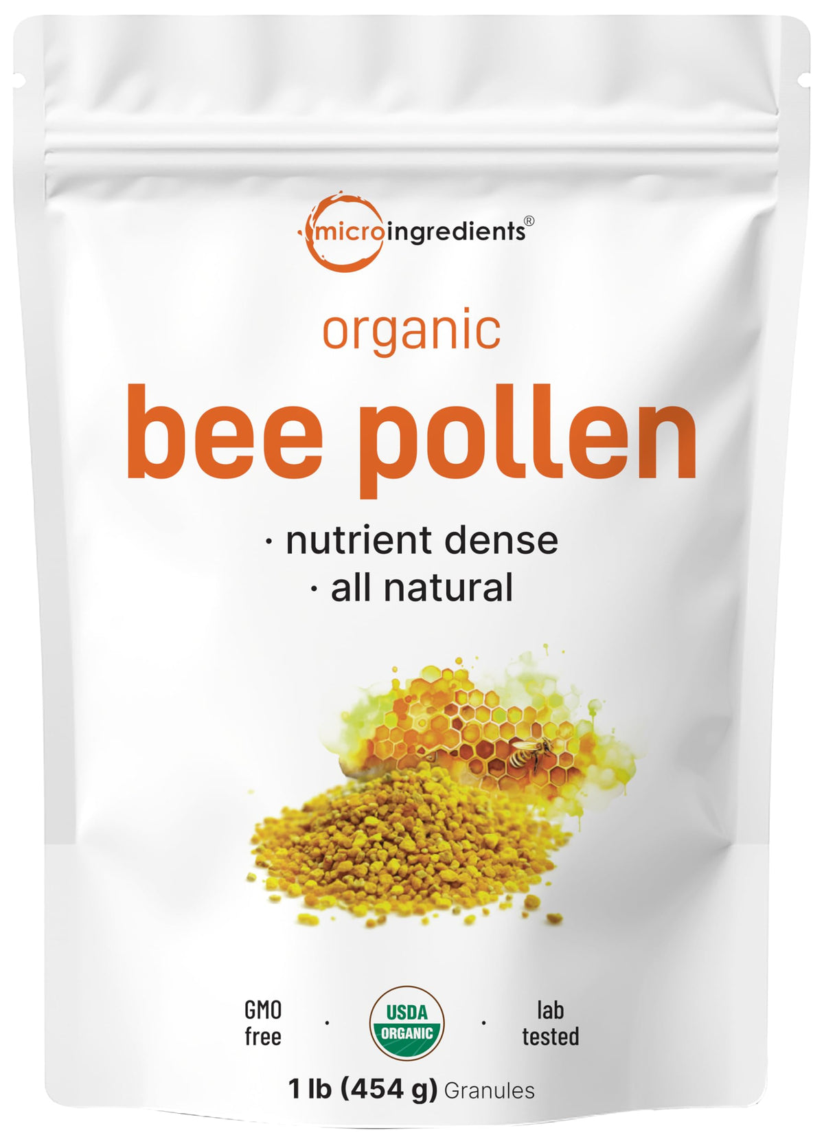 Granules de pollen d'abeille bio Micro Ingredients 480g vue de face