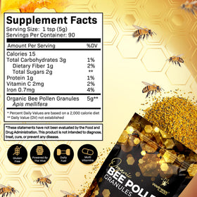 Granules de pollen d'abeille bio WELLNESS LABSRX, cuillère à soupe de granules
